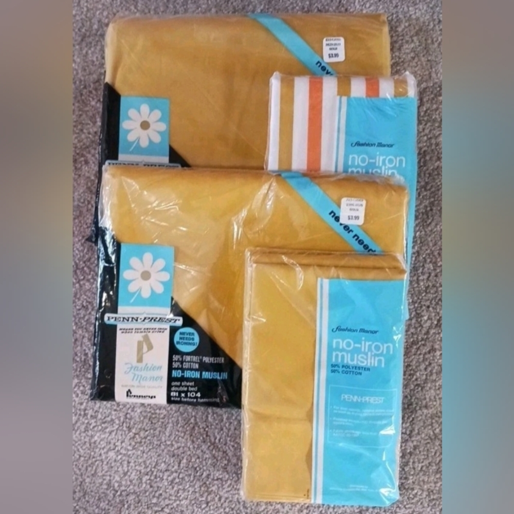 JC Penney~Complete No-Iron Muslin Full size Sheet Set- NOS VINTAGE!